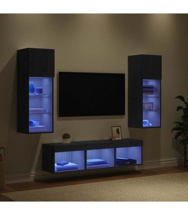 vidaXL TV Wall Units 5 pcs Black Oak Engineered Wood