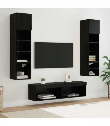 vidaXL TV Wall Unit 6 pcs Black Oak Engineered Wood