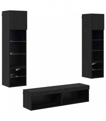 vidaXL TV Wall Unit 6 pcs Black Oak Engineered Wood