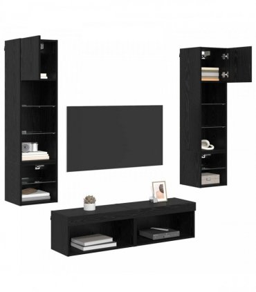 vidaXL TV Wall Unit 6 pcs Black Oak Engineered Wood