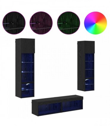 vidaXL TV Wall Unit 6 pcs Black Oak Engineered Wood