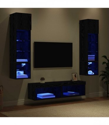 vidaXL TV Wall Unit 6 pcs Black Oak Engineered Wood
