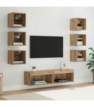 vidaXL TV Cabinet 8 pcs 60 x 30 x 30 cm Artisan Oak Glass