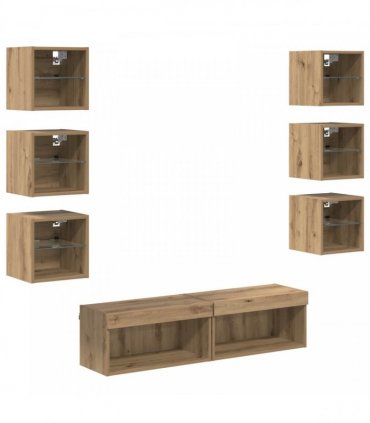 vidaXL TV Cabinet 8 pcs 60 x 30 x 30 cm Artisan Oak Glass
