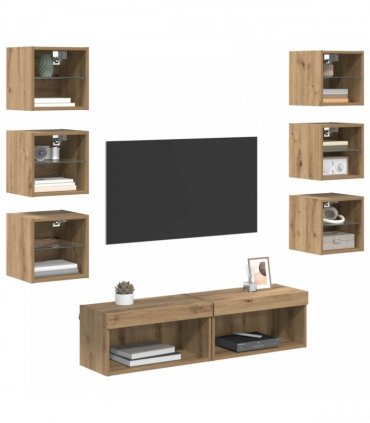 vidaXL TV Cabinet 8 pcs 60 x 30 x 30 cm Artisan Oak Glass