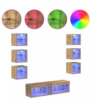 vidaXL TV Cabinet 8 pcs 60 x 30 x 30 cm Artisan Oak Glass