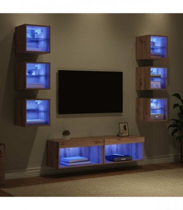 vidaXL TV Cabinet 8 pcs 60 x 30 x 30 cm Artisan Oak Glass