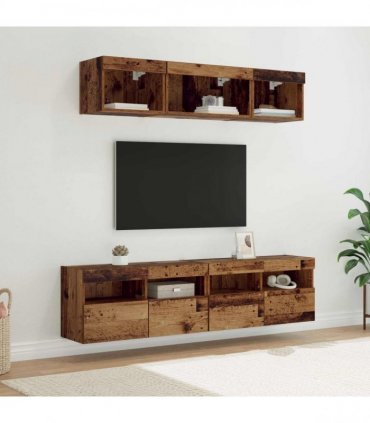vidaXL TV Wall Units with LED 5 pcs 80 x 30 x 40 cm Old Wood