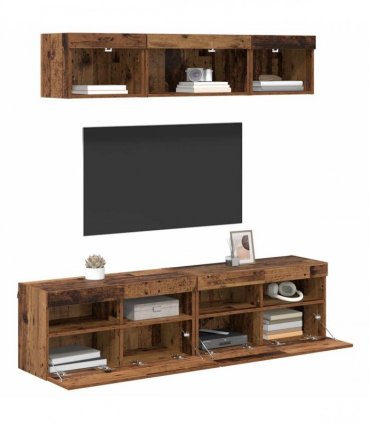 vidaXL TV Wall Units with LED 5 pcs 80 x 30 x 40 cm Old Wood