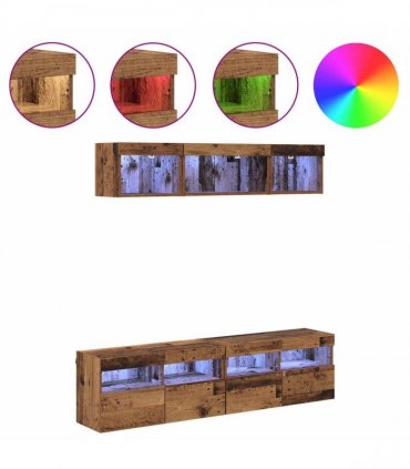 vidaXL TV Wall Units with LED 5 pcs 80 x 30 x 40 cm Old Wood