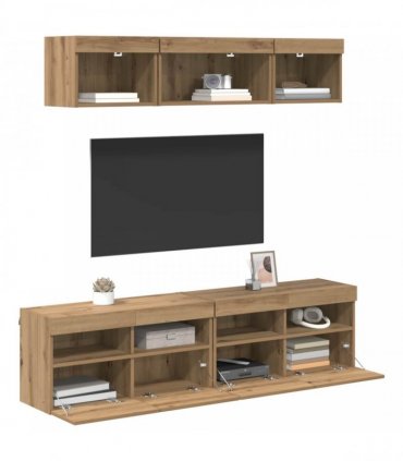 vidaXL TV Wall Units with LED 5 pcs 80 x 30 x 40 cm Artisan Oak