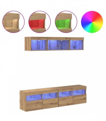 vidaXL TV Wall Units with LED 5 pcs 80 x 30 x 40 cm Artisan Oak