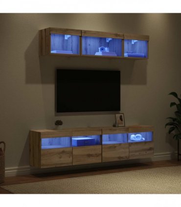 vidaXL TV Wall Units with LED 5 pcs 80 x 30 x 40 cm Artisan Oak