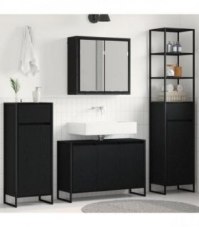vidaXL Bathroom Furniture Set 4 pcs Black Oak Engineered Wood