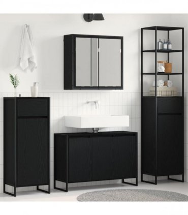 vidaXL Bathroom Furniture Set 4 pcs Black Oak Engineered Wood