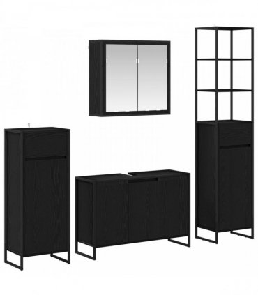vidaXL Bathroom Furniture Set 4 pcs Black Oak Engineered Wood