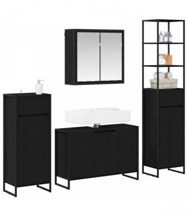 vidaXL Bathroom Furniture Set 4 pcs Black Oak Engineered Wood