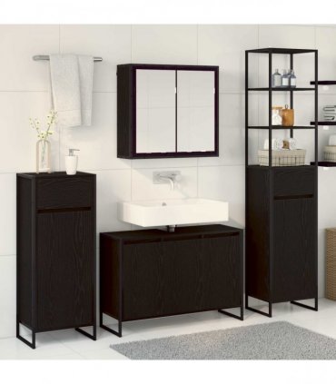vidaXL Bathroom Furniture Set 4 pcs Black Oak Engineered Wood