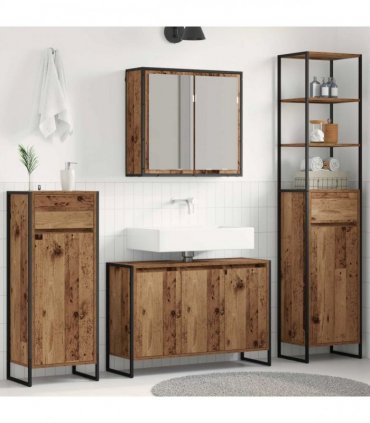 vidaXL Bathroom Furniture Set 4 pcs Old Wood Engineered Wood