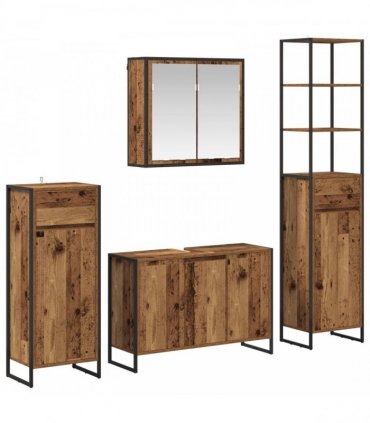 vidaXL Bathroom Furniture Set 4 pcs Old Wood Engineered Wood