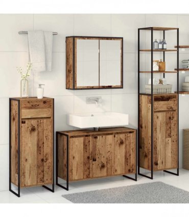 vidaXL Bathroom Furniture Set 4 pcs Old Wood Engineered Wood