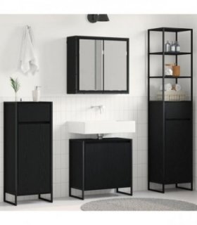 vidaXL Bathroom Furniture Set 4 pcs Black Oak Engineered Wood