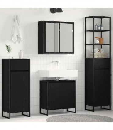 vidaXL Bathroom Furniture Set 4 pcs Black Oak Engineered Wood