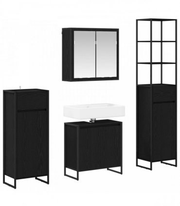 vidaXL Bathroom Furniture Set 4 pcs Black Oak Engineered Wood