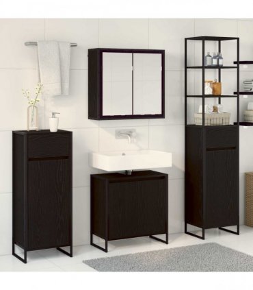 vidaXL Bathroom Furniture Set 4 pcs Black Oak Engineered Wood