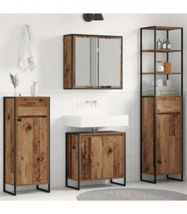 vidaXL Bathroom Furniture Set 4 pcs Old Wood Engineered Wood