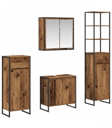 vidaXL Bathroom Furniture Set 4 pcs Old Wood Engineered Wood