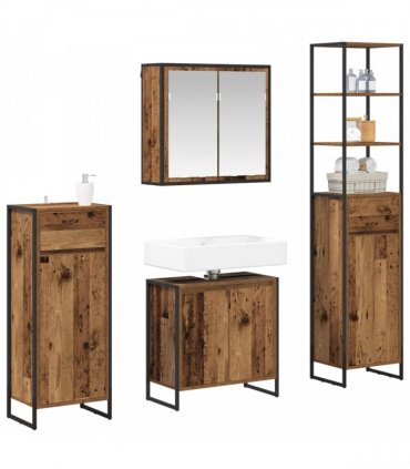 vidaXL Bathroom Furniture Set 4 pcs Old Wood Engineered Wood