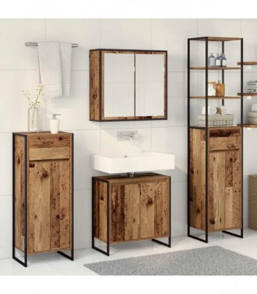 vidaXL Bathroom Furniture Set 4 pcs Old Wood Engineered Wood