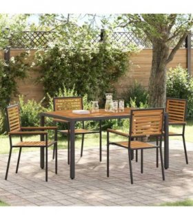 vidaXL Garden Stacking Chairs 4 pcs Brown and Black