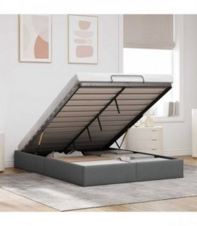 vidaXL Ottoman Bed Frame Dark Grey Queen Size Fabric