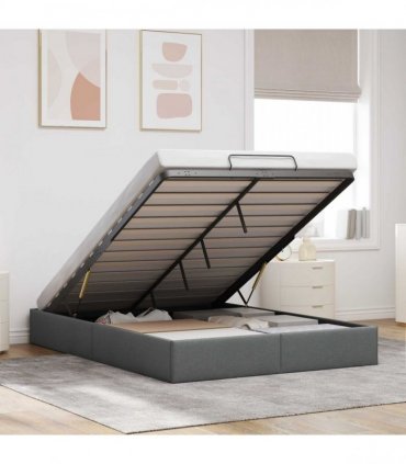 vidaXL Ottoman Bed Frame Dark Grey Queen Size Fabric
