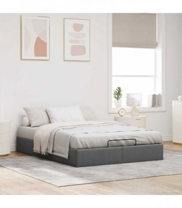 vidaXL Ottoman Bed Frame Dark Grey Queen Size Fabric