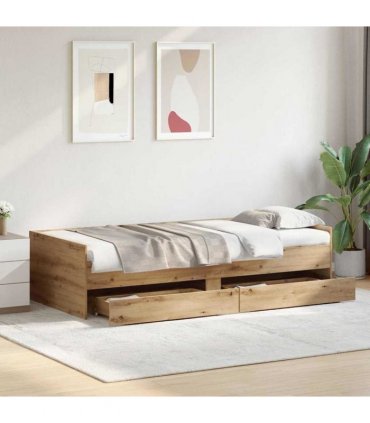 vidaXL Bed Frame with Drawer Artisan Oak 100 x 200 cm Solid Pine Wood