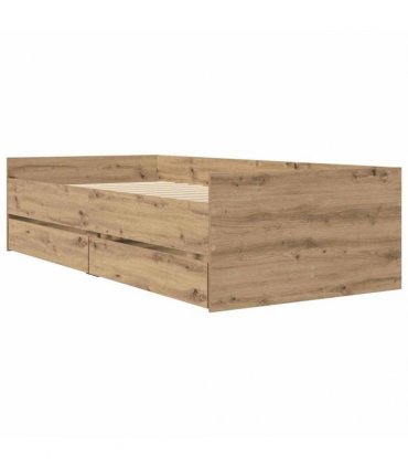 vidaXL Bed Frame with Drawer Artisan Oak 90 x 190 cm Solid Pine Wood