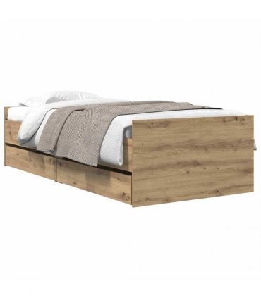vidaXL Bed Frame with Drawer Artisan Oak 90 x 190 cm Solid Pine Wood
