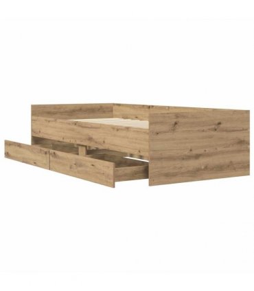 vidaXL Bed Frame with Drawer Artisan Oak 90 x 190 cm Solid Pine Wood