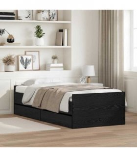 vidaXL Bed Frame with Drawer Black Oak 90 x 190 cm Solid Pine Wood