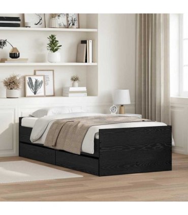 vidaXL Bed Frame with Drawer Black Oak 90 x 190 cm Solid Pine Wood