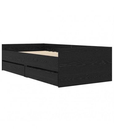 vidaXL Bed Frame with Drawer Black Oak 90 x 190 cm Solid Pine Wood