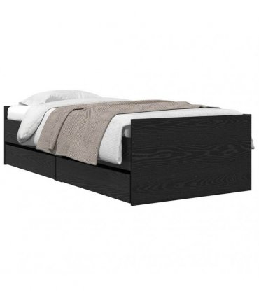 vidaXL Bed Frame with Drawer Black Oak 90 x 190 cm Solid Pine Wood