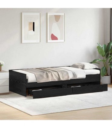 vidaXL Bed Frame with Drawer Black Oak 90 x 190 cm Solid Pine Wood