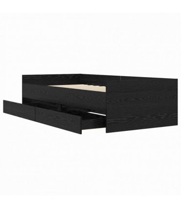 vidaXL Bed Frame with Drawer Black Oak 90 x 190 cm Solid Pine Wood