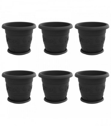 vidaXL Plant Pots 6 pcs Black Ø 30 x 25 cm Plastic