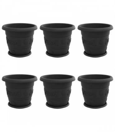 vidaXL Plant Pots 6 pcs Black Ø 34 x 28 cm Plastic