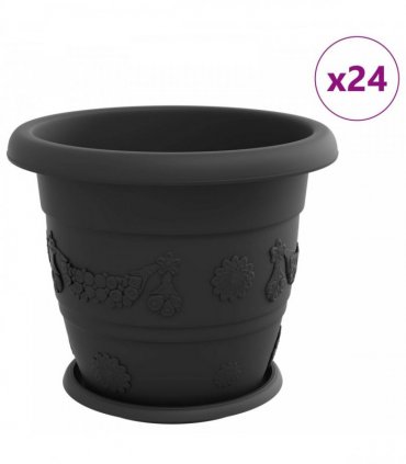 vidaXL Plant Pots 24 pcs Black Ø 34 x 28 cm Plastic
